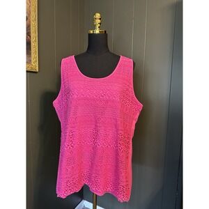 Beverly Drive Pink Crochet Lace Knit Tank‎ Top Blouse 2X